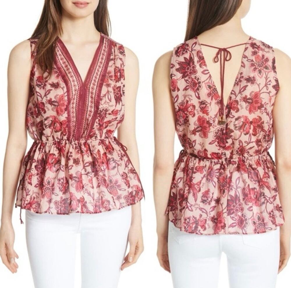 KATE SPADE Sleeveless V-neck Paisley Blossom Broome Steel Top | S